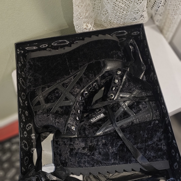 Killstar Black Velvet Boots Sneakers - Picture 3 of 4